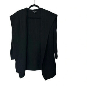 Willi Smith Long Sleeve Black Draped Open Front Merino Wool Sweater Sz S GUC